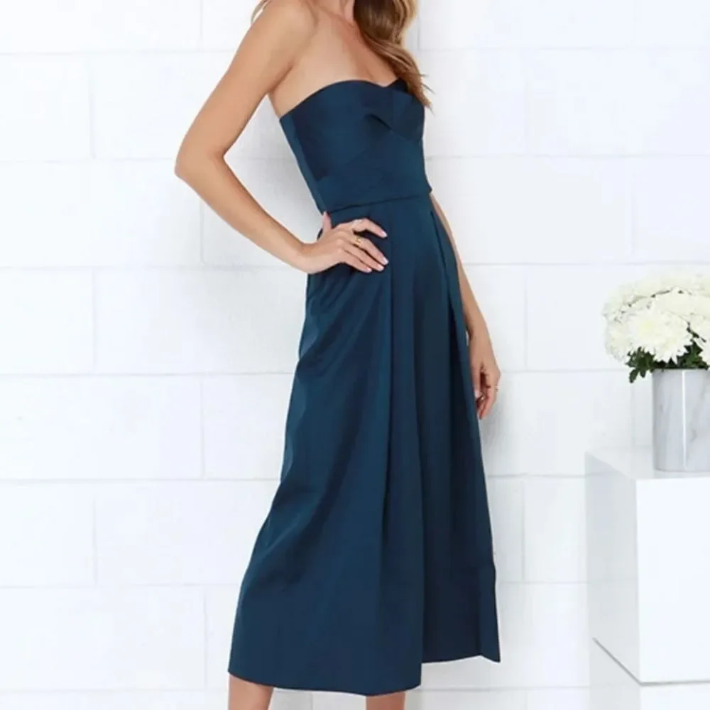 Keepsake The Label Blue True Awakening Satin Strapless Wide Leg Cropped Jumpsuit - Picture 2 of 9